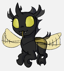 Size: 395x437 | Tagged: safe, artist:heretichesh, imported from derpibooru, oc, oc:vespa, changeling, nymph, buzzing wings, female, filly, tongue out, wings, yellow changeling