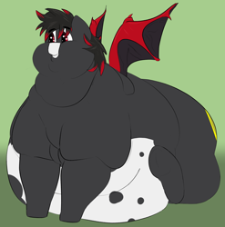 Size: 1780x1800 | Tagged: safe, artist:lupin quill, imported from derpibooru, oc, oc only, oc:moonwing, bat pony, pony, bat pony oc, bat wings, belly, bhm, big belly, bingo wings, chubby cheeks, coat markings, double chin, fat, fat fetish, fetish, flabby chest, frog (hoof), large butt, morbidly obese, multichin, neck fat, neck roll, obese, red and black oc, rolls of fat, sitting, solo, spread wings, underhoof, wings