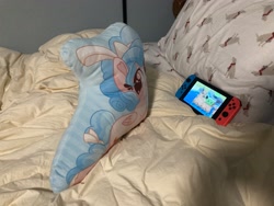 Size: 4032x3024 | Tagged: safe, artist:fannytastical, imported from derpibooru, cozy glow, pegasus, pony, animal crossing, animal crossing: new horizons, cozybetes, cute, female, filly, irl, nintendo switch, photo, pillow, solo