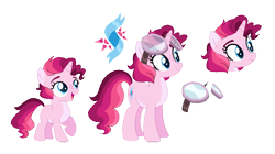 Size: 910x510 | Tagged: safe, artist:gallantserver, imported from derpibooru, oc, oc:cherry bomb, pony, unicorn, age progression, female, filly, goggles, magical lesbian spawn, mare, offspring, parent:pinkie pie, parent:tempest shadow, parents:tempestpie, simple background, transparent background