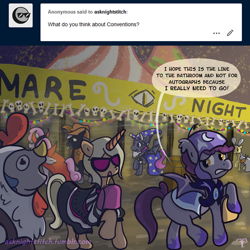 Size: 2000x2000 | Tagged: safe, artist:lunarshinestore, imported from derpibooru, oc, oc:night stitch, bat pony, pony, ask night stitch, animal costume, ask, chicken suit, clothes, costume, female, tumblr