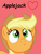 Size: 786x1040 | Tagged: safe, artist:twilyisbestpone, derpibooru exclusive, edit, edited screencap, imported from derpibooru, screencap, applejack, earth pony, pony, applejack's hat, bust, comic sans, cowboy hat, cute, female, hat, heart, jackabetes, looking up, mare, red background, simple background, solo