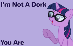 Size: 1146x733 | Tagged: safe, artist:twilyisbestpone, derpibooru exclusive, edit, edited screencap, imported from derpibooru, screencap, sci-twi, twilight sparkle, pony, unicorn, equestria girls, spring breakdown, adorkable, blatant lies, caption, cute, dork, equestria girls ponified, no u, open mouth, ponified, purple background, raised hoof, simple background, smiling, solo, twiabetes, unicorn sci-twi