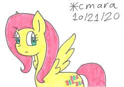 Size: 931x656 | Tagged: safe, artist:cmara, imported from derpibooru, fluttershy, pegasus, pony, female, mare, simple background, solo, traditional art, white background