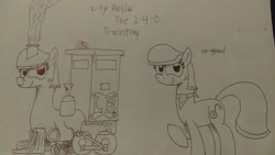 Size: 3264x1836 | Tagged: safe, artist:brotraman, imported from derpibooru, oc, oc only, oc:lilly bell, earth pony, object pony, original species, pony, train pony, inanimate tf, solo, traditional art, train, trainified, trainpony, transformation