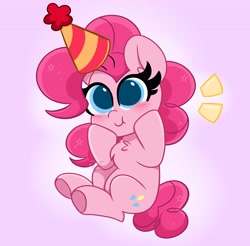 Size: 4096x4034 | Tagged: safe, artist:kittyrosie, imported from derpibooru, pinkie pie, earth pony, pony, :t, absurd resolution, blushing, chest fluff, colored pupils, cute, diapinkes, hat, party hat, solo