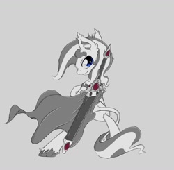 Size: 1280x1253 | Tagged: safe, artist:alazak, imported from derpibooru, oc, oc only, oc:pearl, earth pony, pony, cape, clothes, solo, sword, weapon