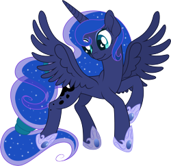 Size: 3986x3855 | Tagged: safe, artist:illumnious, imported from derpibooru, princess luna, alicorn, pony, alternate style, cutie mark, female, high res, mare, simple background, smiling, solo, spread wings, transparent background, wings
