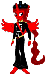 Size: 376x597 | Tagged: safe, artist:loomytyranny, imported from derpibooru, oc, alicorn, hybrid, equestria girls, alicorn oc, barefoot, brother, crown, feet, horn, jewelry, male, mars, mars red, monarch, monarchist, original character do not steal, planet, png, ponytail, red and black oc, regalia, wings