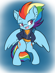 Size: 1536x2048 | Tagged: safe, artist:larrykitty, artist:php156, imported from derpibooru, rainbow dash, pegasus, pony, semi-anthro, the last problem, bipedal, clothes, cute, dashabetes, ear piercing, earring, jacket, jewelry, older, older rainbow dash, piercing, solo