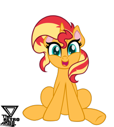 Size: 4500x5000 | Tagged: safe, artist:theretroart88, imported from derpibooru, sunset shimmer, pony, unicorn, colored pinnae, cute, female, looking at you, mare, open mouth, shimmerbetes, simple background, solo, transparent background, vector