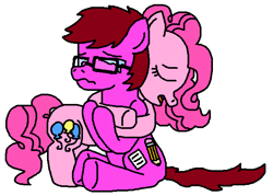 Size: 645x462 | Tagged: safe, artist:logan jones, imported from derpibooru, pinkie pie, oc, oc:logan berry, comforting, crying, cute, glasses, hug, sad, sappy, wavy mouth