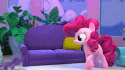 Size: 1920x1080 | Tagged: safe, imported from derpibooru, screencap, fluttershy, pinkie pie, dog, earth pony, hedgehog, pegasus, pony, rabbit, hello pinkie pie, animal, animated, couch, female, mare, pillow, sound, webm