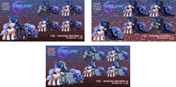 Size: 2495x1242 | Tagged: safe, artist:dormin-dim, artist:dormin-kanna, imported from derpibooru, princess luna, oc, alicorn, earth pony, pegasus, pony, unicorn, luna-afterdark, lunadoodle, commission, cute, kissing, lunabetes, ych comission, ych example, ych sketch, your character here