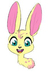 Size: 498x722 | Tagged: safe, artist:unoriginai, imported from derpibooru, fluttershy, rabbit, animal, bunnified, bunnyshy, bust, open mouth, simple background, species swap, white background