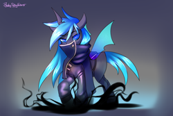 Size: 3000x2000 | Tagged: safe, artist:jedayskayvoker, imported from derpibooru, oc, oc only, oc:kryostase, oc:kryostasis, changeling, blue changeling, changeling oc, clothes, high res, looking at you, male, patreon, patreon reward, raised hoof, solo