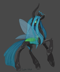 Size: 791x946 | Tagged: safe, artist:purple-blep, imported from derpibooru, queen chrysalis, changeling, changeling queen, black background, crown, drawthread, female, jewelry, profile, regalia, simple background, solo