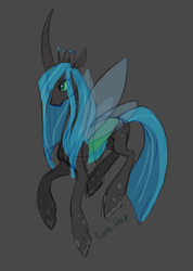Size: 584x818 | Tagged: safe, artist:purple-blep, imported from derpibooru, queen chrysalis, changeling, changeling queen, black background, crown, drawthread, female, jewelry, regalia, simple background, solo
