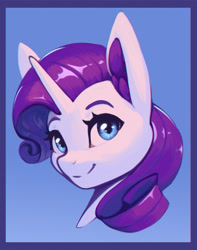 Size: 1500x1901 | Tagged: safe, artist:mrscroup, imported from derpibooru, rarity, pony, unicorn, blue background, bust, cute, female, mare, portrait, raribetes, simple background, solo