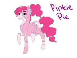 Size: 1080x810 | Tagged: safe, artist:moona_lou, imported from derpibooru, pinkie pie, earth pony, pony, chest fluff, coat markings, female, mare, raised hoof, redesign, simple background, socks (coat marking), socks (coat markings), solo, white background