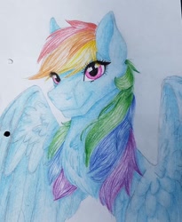 Size: 1080x1316 | Tagged: safe, artist:moona_lou, imported from derpibooru, rainbow dash, pegasus, pony, bust, chest fluff, female, mare, solo, traditional art