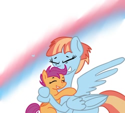 Size: 1210x1093 | Tagged: safe, artist:lowname, imported from derpibooru, scootaloo, windy whistles, pegasus, pony, duo, eyes closed, female, filly, grin, hug, mare, scootalove, smiling