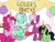 Size: 2000x1500 | Tagged: safe, artist:anonymous, cheerilee, lyra heartstrings, pinkie pie, oc, oc:filly anon, earth pony, pony, unicorn, /mlp/, balloon, banner, female, filly, hat, kazoo, lyre, miss /mlp/, miss /mlp/ 2020, musical instrument, party, party hat, punch, simple background, white background
