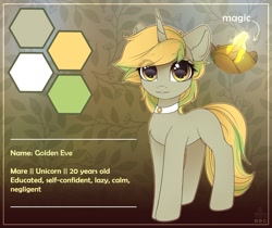 Size: 1280x1077 | Tagged: safe, artist:reterica, imported from derpibooru, oc, oc only, oc:golden eve, pony, unicorn, solo