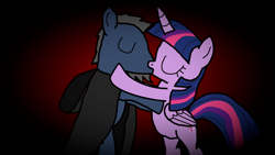 Size: 1920x1080 | Tagged: safe, artist:manerg, derpibooru exclusive, imported from derpibooru, twilight sparkle, oc, oc:manerg, alicorn, earth pony, pony, bipedal, canon x oc, eyes closed, female, kissing, male, mare, shipping, stallion, straight, twilight sparkle (alicorn)