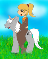 Size: 1280x1576 | Tagged: safe, imported from derpibooru, oc, oc:charade, human, unicorn, horn, riding, runescape, unicorn oc