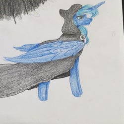 Size: 1080x1080 | Tagged: safe, artist:moona_lou, imported from derpibooru, princess luna, spirit of hearth's warming yet to come, alicorn, pony, cloak, clothes, female, mare, s1 luna, solo, traditional art