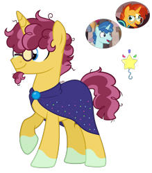 Size: 2175x2485 | Tagged: safe, artist:cherrycandi, imported from derpibooru, party favor, sunburst, oc, oc only, unnamed oc, pony, unicorn, base used, beard, cape, clothes, cutie mark, facial hair, fusion, gay, glasses, magical gay spawn, male, markings, offspring, simple background, solo, transparent background