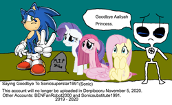 Size: 1363x836 | Tagged: safe, artist:benfanrobot2000, artist:sonicsuperstar1991, artist:user15432, imported from derpibooru, fluttershy, pinkie pie, rarity, pony, 1000 hours in ms paint, b.e.n, crying, end of ponies, goodbye, grave, rest in peace, sad, sonic the hedgehog, sonic the hedgehog (series)