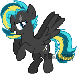 Size: 1024x977 | Tagged: safe, artist:pegasski, imported from derpibooru, oc, oc only, oc:static shock, pegasus, pony, female, mare, simple background, solo, transparent background, watermark