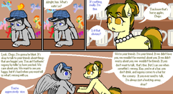 Size: 1286x707 | Tagged: safe, artist:gblacksnow, imported from derpibooru, oc, oc only, oc:chopsticks, oc:dry martini, earth pony, pegasus, alcohol, comic, dialogue, female, friendship, hat, jewelry, male, necklace, pearl necklace, text, unshorn fetlocks