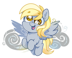 Size: 956x774 | Tagged: safe, artist:yokokinawa, imported from derpibooru, derpy hooves, pegasus, pony, big eyes, chibi, cloud, cute, derpabetes, flying, heart eyes, open mouth, solo, wingding eyes, wings