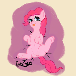 Size: 2048x2048 | Tagged: safe, artist:datzigga, edit, imported from derpibooru, pinkie pie, earth pony, pony, :p, belly, belly button, cute, diapinkes, frog (hoof), solo, tongue out, underhoof