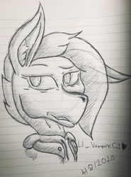 Size: 2937x3974 | Tagged: safe, artist:lil_vampirecj, artist:wembler2, imported from derpibooru, oc, oc only, oc:cj vampire, oc:cjvampire, earth pony, pony, bust, lined paper, portrait, solo, traditional art