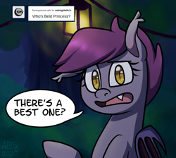 Size: 950x850 | Tagged: safe, artist:lunarshinestore, imported from derpibooru, oc, oc:night stitch, bat pony, pony, ask night stitch, ask, female, tumblr