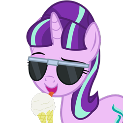 Size: 1147x1147 | Tagged: safe, alternate version, artist:the smiling pony, imported from derpibooru, starlight glimmer, pony, unicorn, .svg available, female, food, glasses, ice cream, levitation, licking, magic, smiling, solo, sunglasses, svg, telekinesis, tongue out, vector