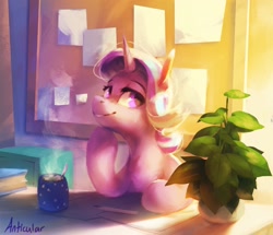 Size: 1676x1440 | Tagged: safe, artist:anticular, imported from derpibooru, phyllis, starlight glimmer, pony, unicorn, bulletin board, chocolate, desk, drink, empathy cocoa, female, food, hot chocolate, mare, marshmallow, solo, starlight's office