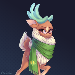 Size: 2000x2000 | Tagged: safe, artist:neonishe, imported from derpibooru, cashmere (tfh), deer, them's fightin' herds, chest fluff, clothes, community related, cute, fluffy, glasses, looking at you, markings, scarf, simple background