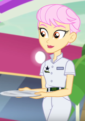 Size: 398x568 | Tagged: safe, imported from derpibooru, screencap, mimi mimosa, equestria girls, equestria girls series, spring breakdown, cruise crew, cruise ship, cruise ship staff, female, tray, unnamed character, unnamed human