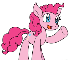 Size: 899x760 | Tagged: safe, artist:cmara, imported from derpibooru, pinkie pie, earth pony, pony, female, mare, open mouth, raised hoof, simple background, solo, white background
