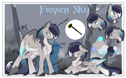 Size: 4190x2598 | Tagged: safe, artist:beardie, imported from derpibooru, oc, oc only, oc:frozen sky, pegasus, pony, commission, reference sheet, refference sheet, solo, tongue out, tree