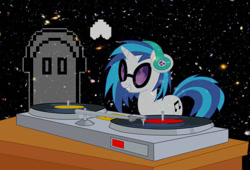 Size: 1177x800 | Tagged: safe, artist:emilz-the-half-demon, imported from derpibooru, dj pon-3, vinyl scratch, unicorn, crossover, napstablook, record, undertale