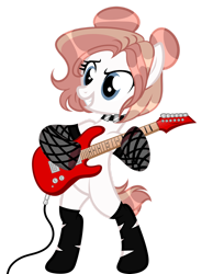 Size: 1024x1321 | Tagged: safe, artist:prinesspup, imported from derpibooru, oc, oc only, oc:rebel riff, earth pony, pony, bipedal, clothes, electric guitar, female, guitar, mare, musical instrument, simple background, socks, solo, transparent background