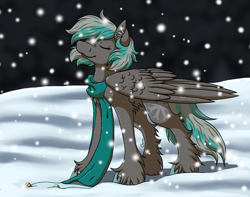 Size: 2750x2167 | Tagged: safe, artist:ombraniwolf, imported from derpibooru, oc, oc:kyuflake, pegasus, clothes, scarf, snow