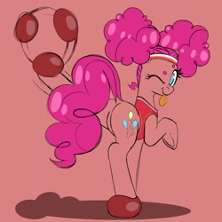 Size: 3450x3450 | Tagged: safe, artist:niggerdrawfag, pinkie pie, earth pony, pony, buckball season, alternate hairstyle, buckball, buckball uniform, cute, female, looking at you, looking back, looking back at you, mare, one eye closed, raised hoof, silly, solo, sweatband, tongue out, wink