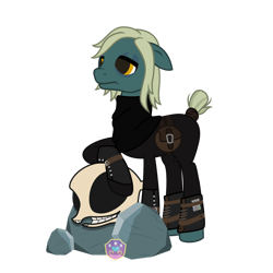 Size: 1280x1280 | Tagged: safe, artist:lovinglypromise, imported from derpibooru, oc, oc only, oc:dr.blackhoof, earth pony, pony, bag, clothes, saddle bag, simple background, skull, solo, transparent background